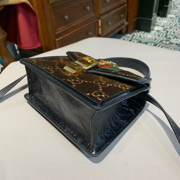 N16 Slightly Used Gucci Sylvie Brown velvet small shoulder straps Bag - Picture 10 of 15